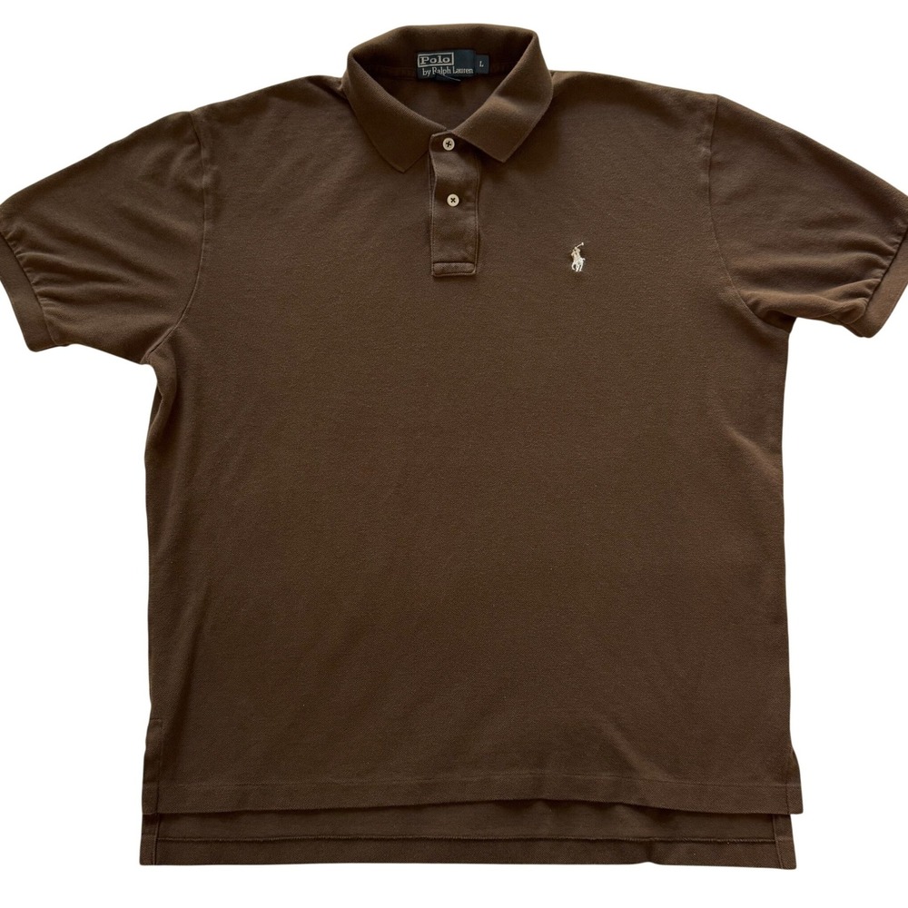 Vintage Polo Ralph Lauren Mens Large Brown Short Sleeve Pique Cotton Polo Shirt